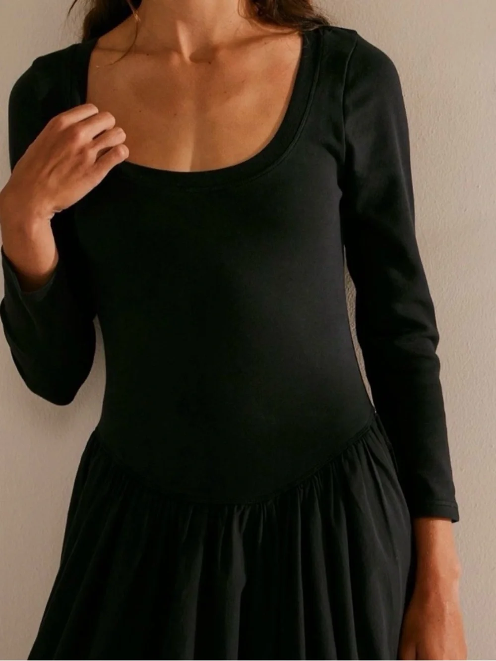 Free People Aelia Drop-Waist Midi Dress. NWT. Black